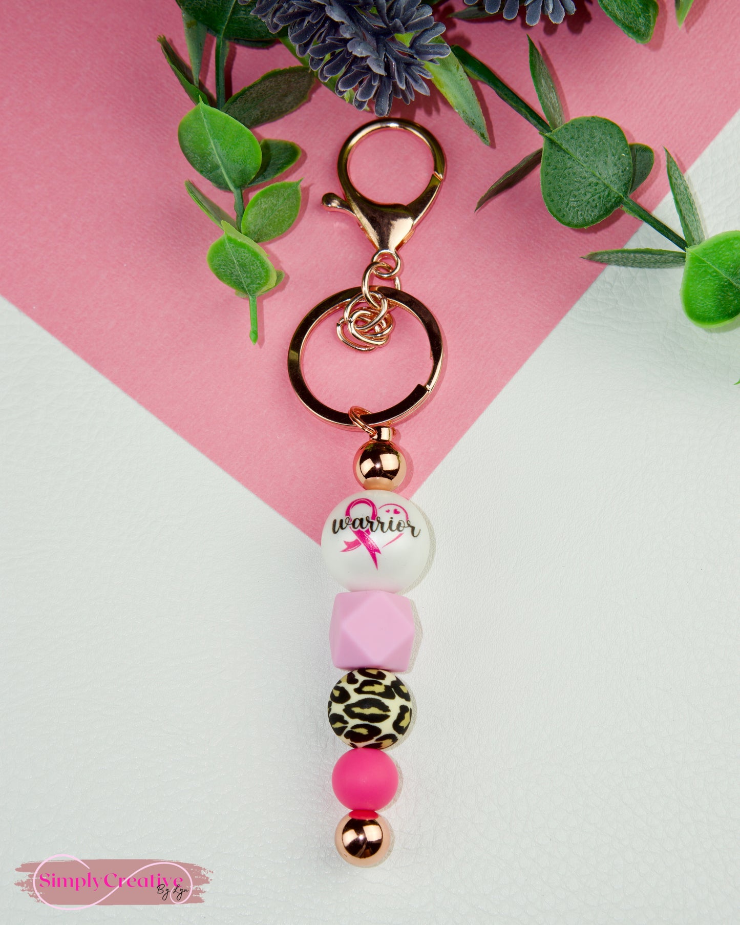 Warrior Pink Ribbon Breast Cancer Awareness Metal Bar Keychain