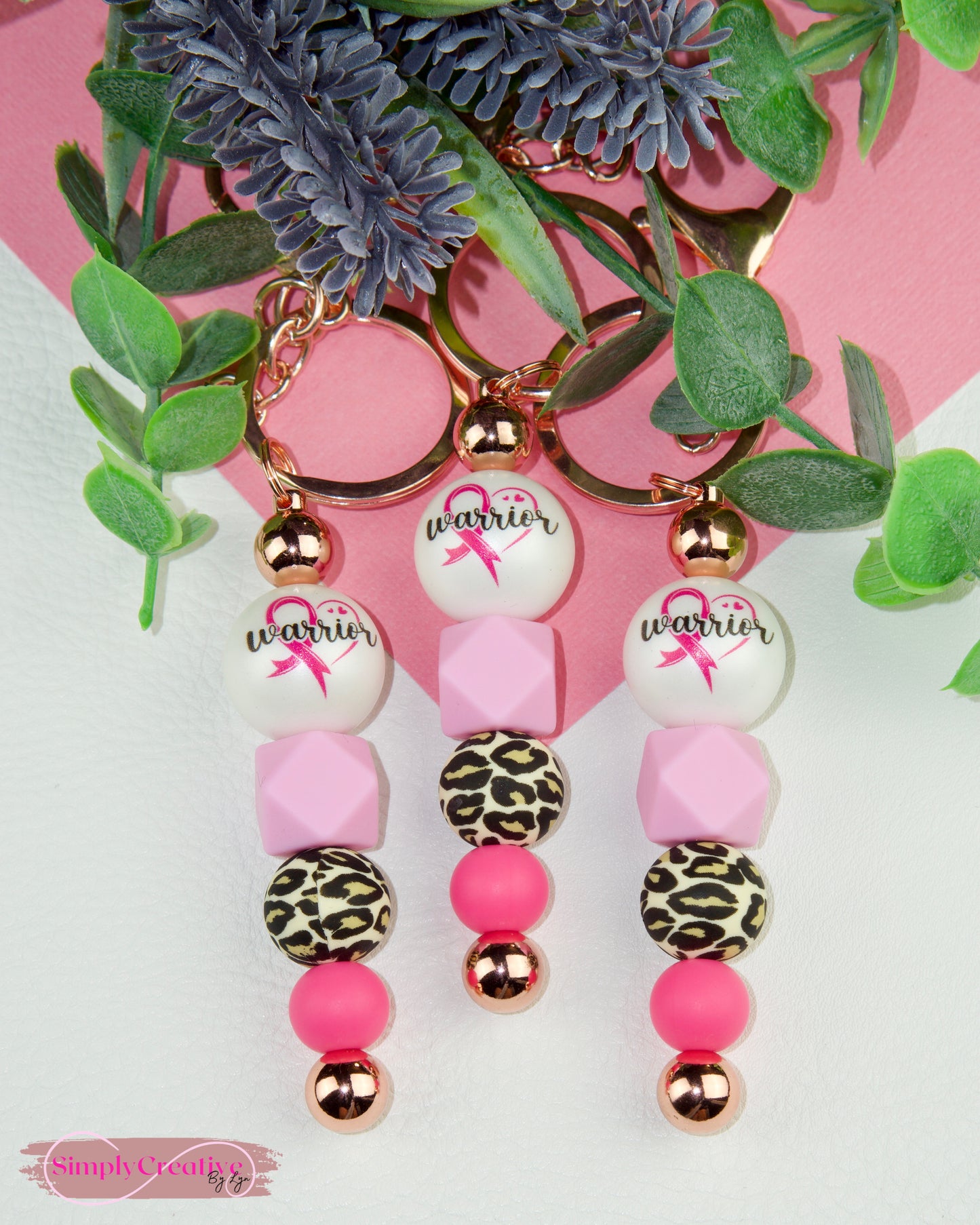 Warrior Pink Ribbon Breast Cancer Awareness Metal Bar Keychain