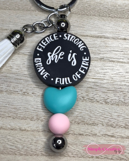 She Is Brave She Is Fierce She Is Strong She Is Full Of Fire Keychain